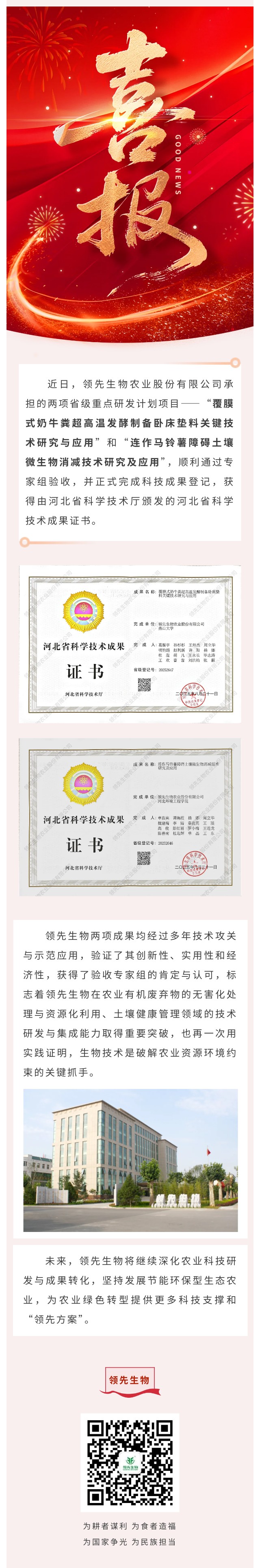 【喜訊】領先生物斬獲兩項省級科技成果！